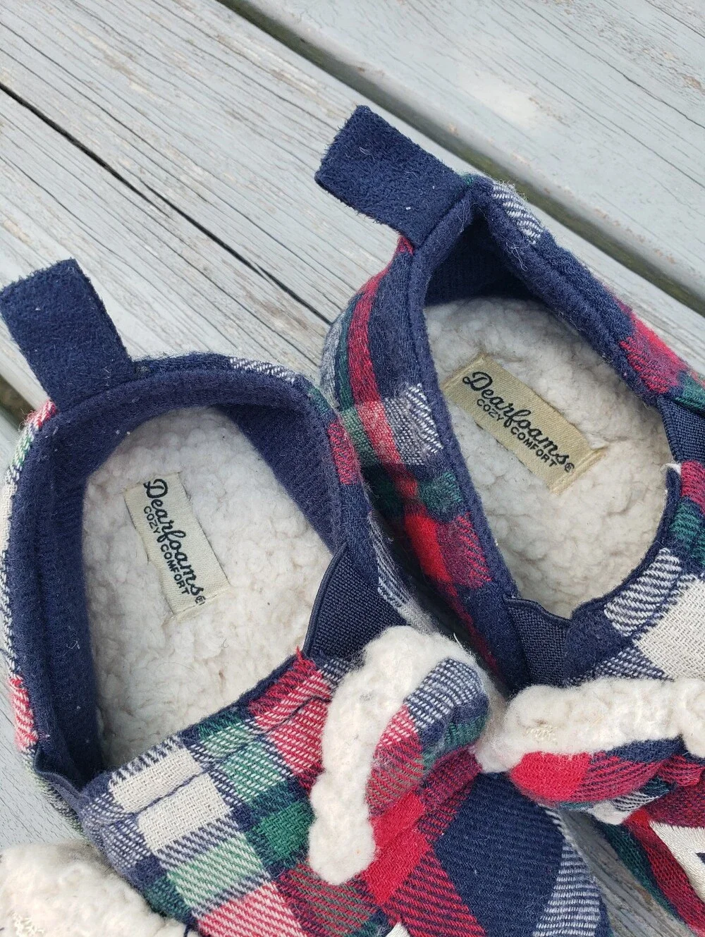 Dearfoams Lil Bear kid's Plaid Slippers Size 9-10